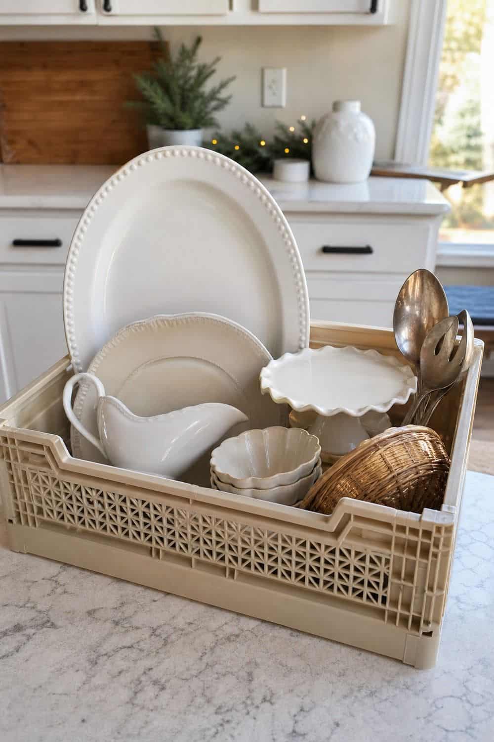 25 Holiday Serving Dish Organization Ideas Create a Platter Pull Bin for the Current Holiday for holiday serving dish organization in a real home kitchen