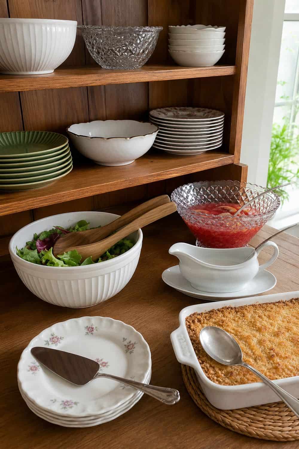 25 Holiday Serving Dish Organization Ideas Keep Serving Utensils With the Dishes They Serve for holiday serving dish organization in a real home kitchen
