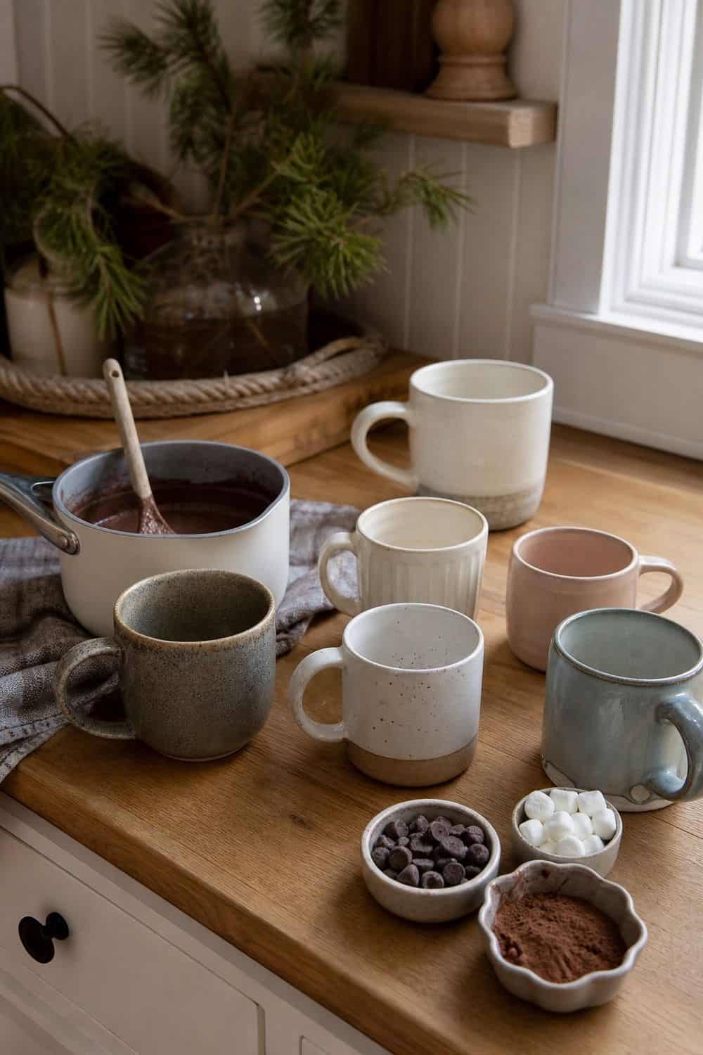 4. Use Mismatched Mugs for a Cozy Look hot chocolate bar idea