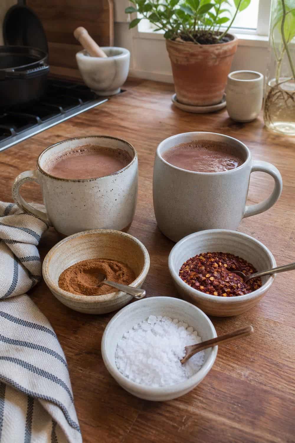 12. Offer Cinnamon, Chili, and Sea Salt hot chocolate bar idea