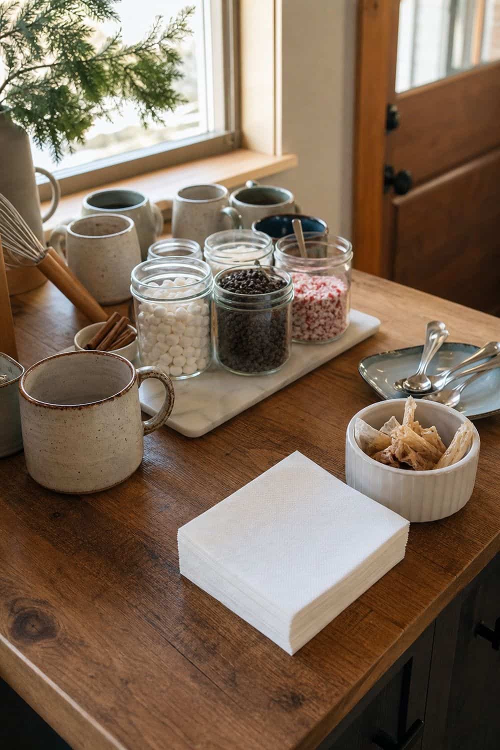 21. Put Napkins and Trash at the End hot chocolate bar idea