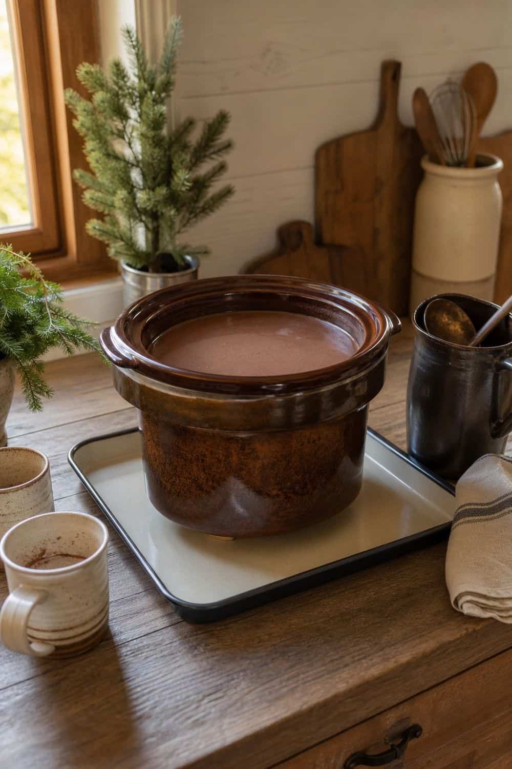 22. Add a Tray Under the Cocoa Pot hot chocolate bar idea