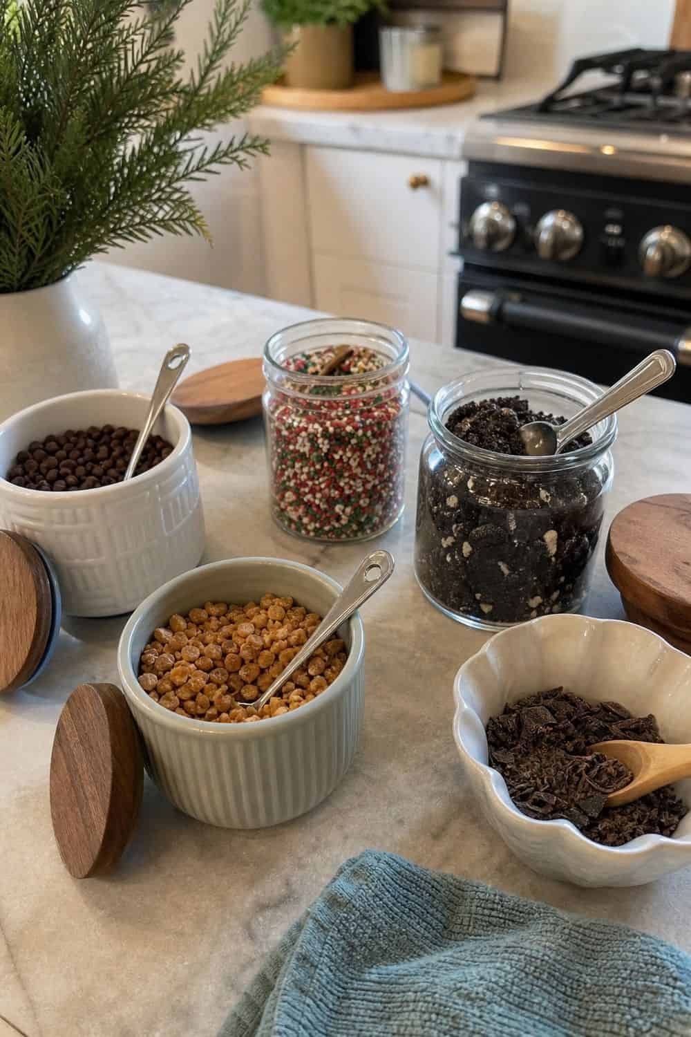 20 Hot Chocolate Station Ideas for Cozy Winter Nights lidded containers for dry toppings setup for a cozy hot chocolate station with practical serving details.
