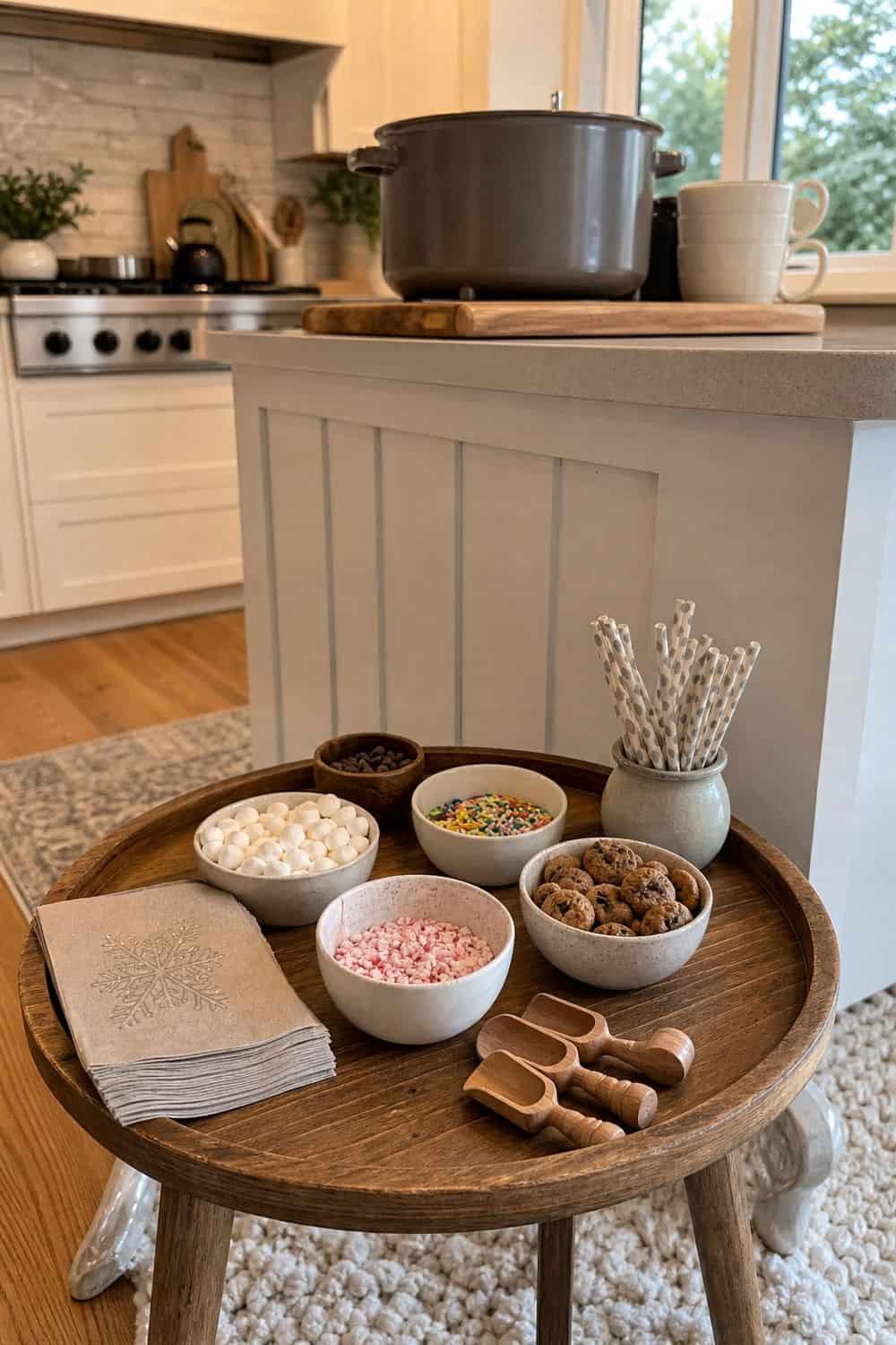 20 Hot Chocolate Station Ideas for Cozy Winter Nights kid-friendly topping level setup for a cozy hot chocolate station with practical serving details.