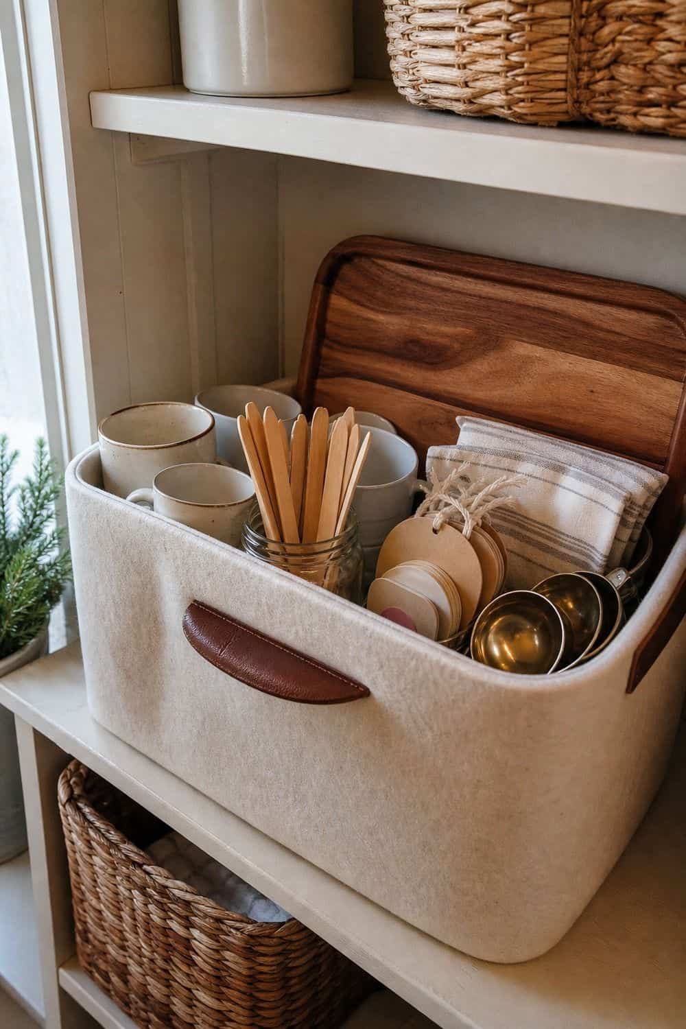 20 Hot Chocolate Station Ideas for Cozy Winter Nights winter bin for off-season cocoa supplies setup for a cozy hot chocolate station with practical serving details.