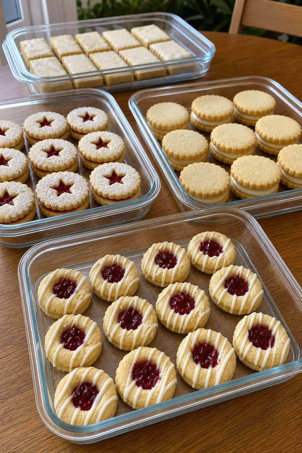 How to Store Holiday Cookies So They Stay Fresh Filled and sandwich cookies stored in shallow single-layer containers.