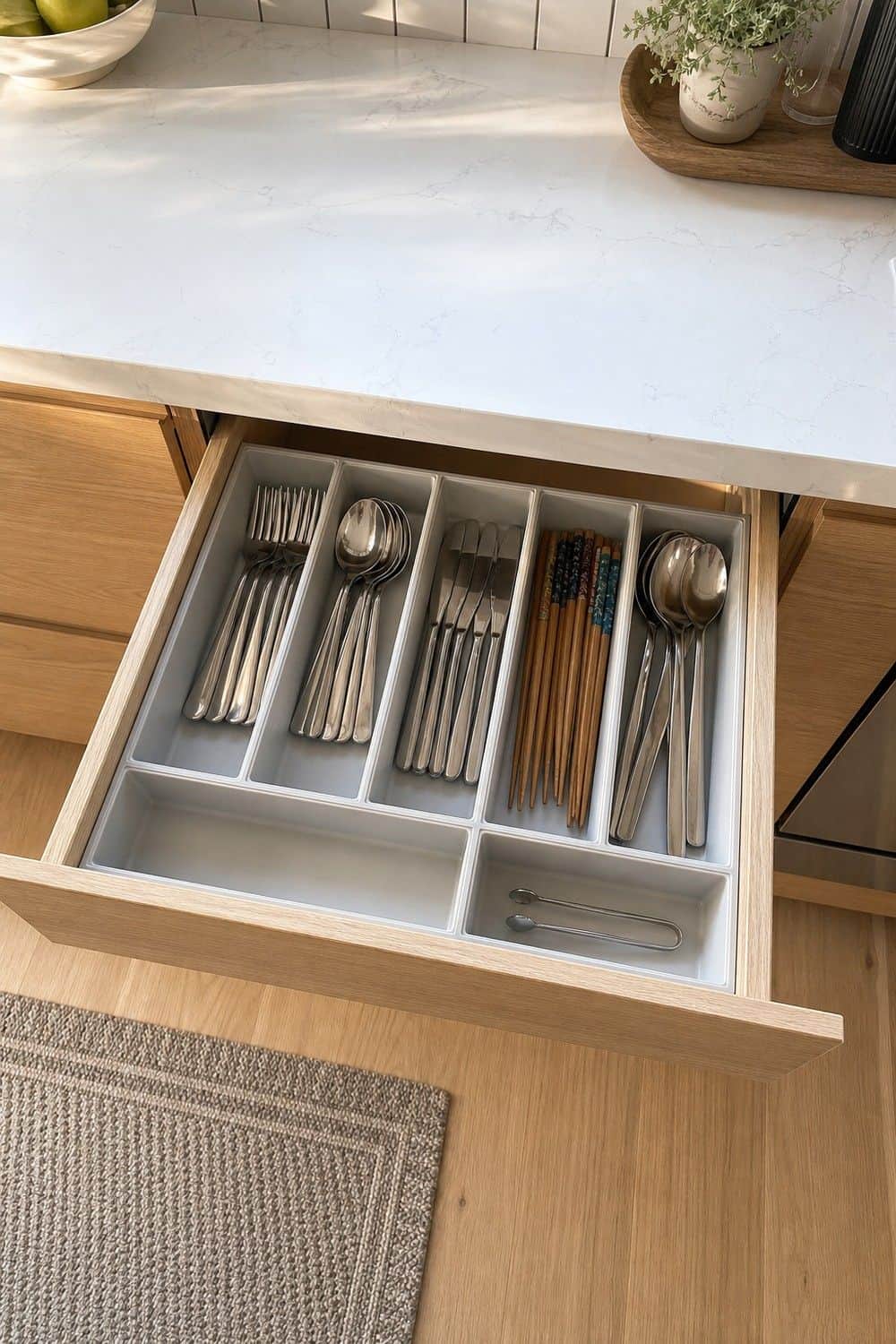 25 IKEA Kitchen Organization Ideas for Smarter Storage 1. Sort Flatware With UPPDATERA Drawer Trays