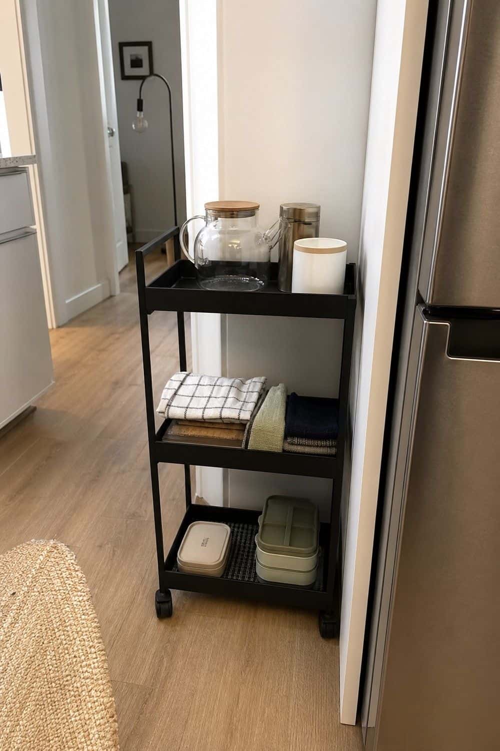 25 IKEA Kitchen Organization Ideas for Smarter Storage 14. Use a NISSAFORS Cart for Narrow Gaps