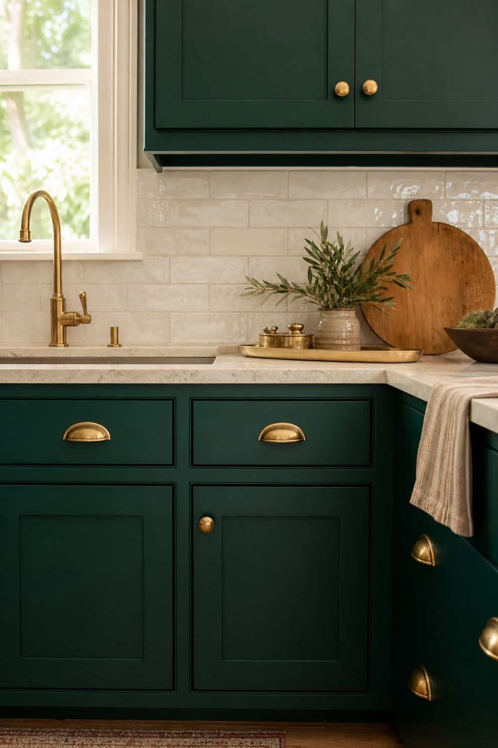 25 Jewel Tone Kitchen Ideas for a Beautiful Kitchen brass pulls beside rich color in a realistic jewel tone kitchen