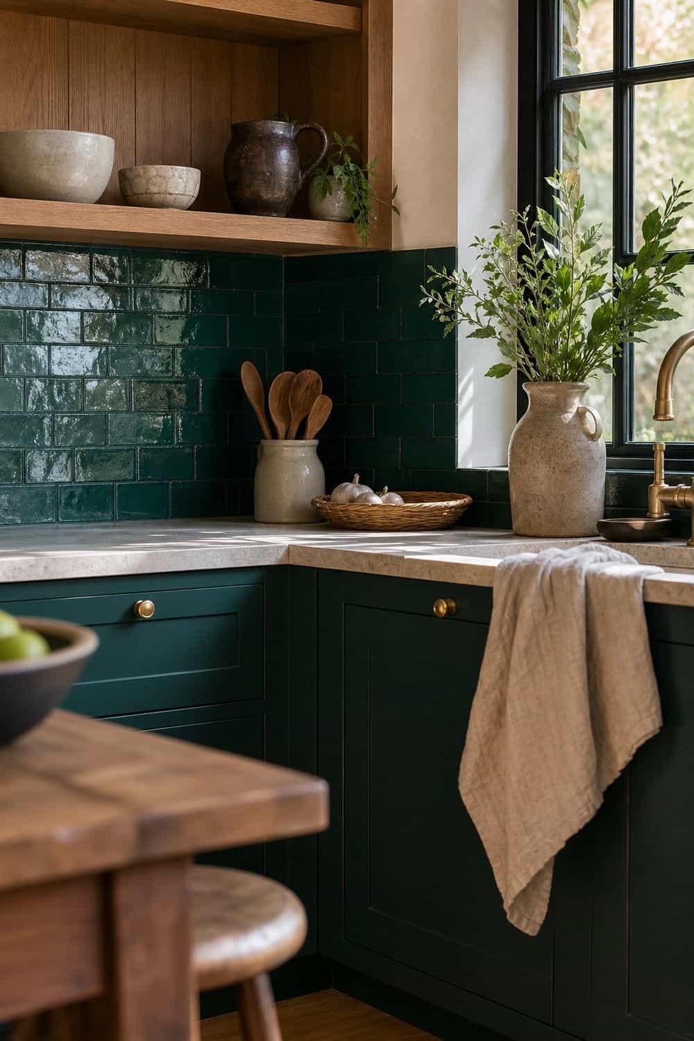 25 Jewel Tone Kitchen Ideas for a Beautiful Kitchen restraint around glossy glam details in a realistic jewel tone kitchen