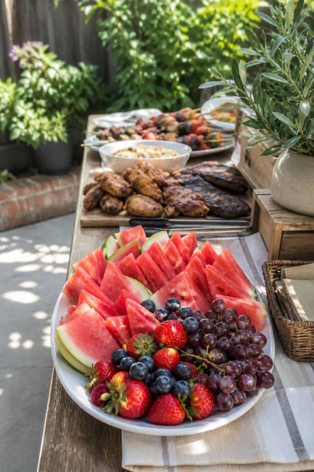 25 Labor Day Cookout Ideas for Easy Hosting 7. Watermelon or Fruit Near the Start of the Table for 25 labor day cookout ideas for easy hosting