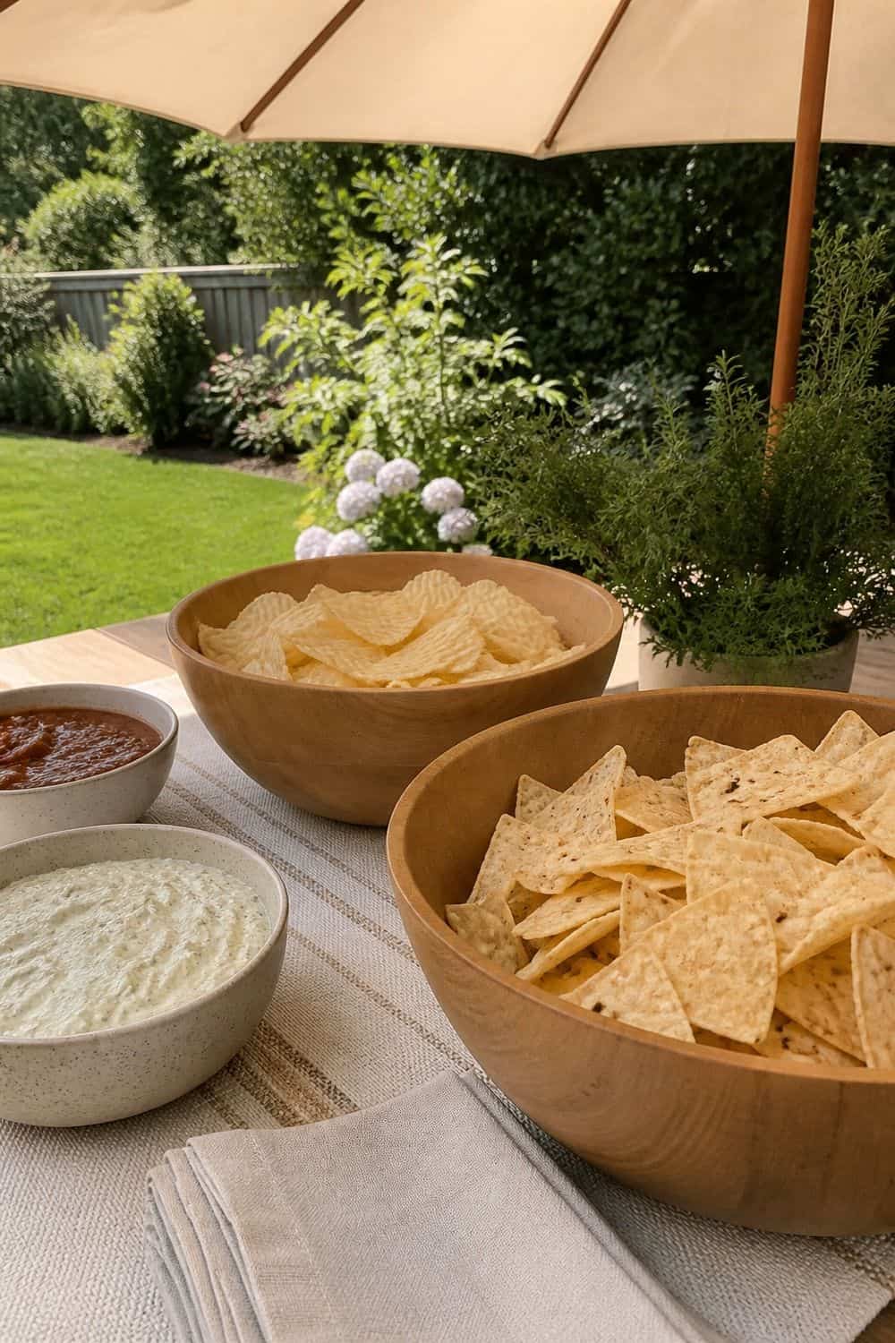 25 Labor Day Cookout Ideas for Easy Hosting 15. Chips and Dips in the Shade for 25 labor day cookout ideas for easy hosting