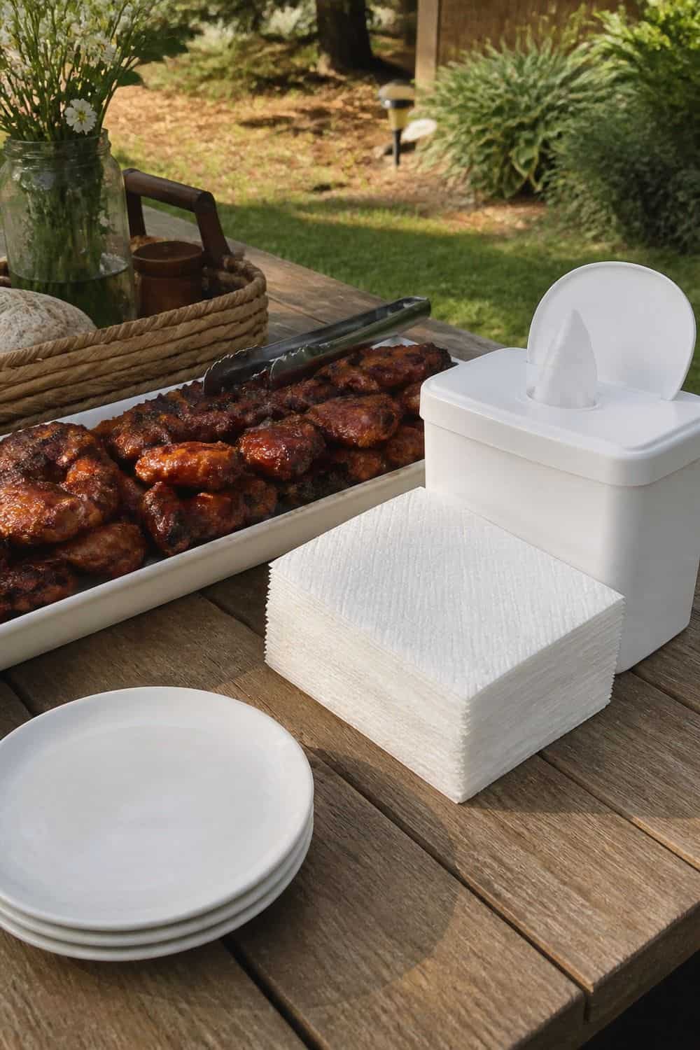 25 Labor Day Cookout Ideas for Easy Hosting 18. Napkins and Wet Wipes Beside Saucy Food for 25 labor day cookout ideas for easy hosting