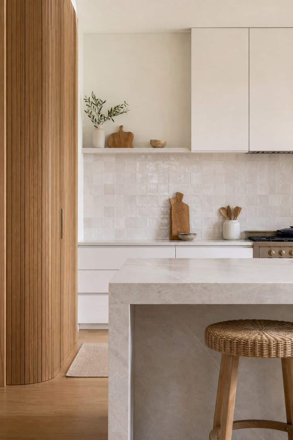 25 Modern Organic Kitchen Ideas with Natural Texture 25. Balance Raw Texture With Smooth Surfaces in a modern organic kitchen
