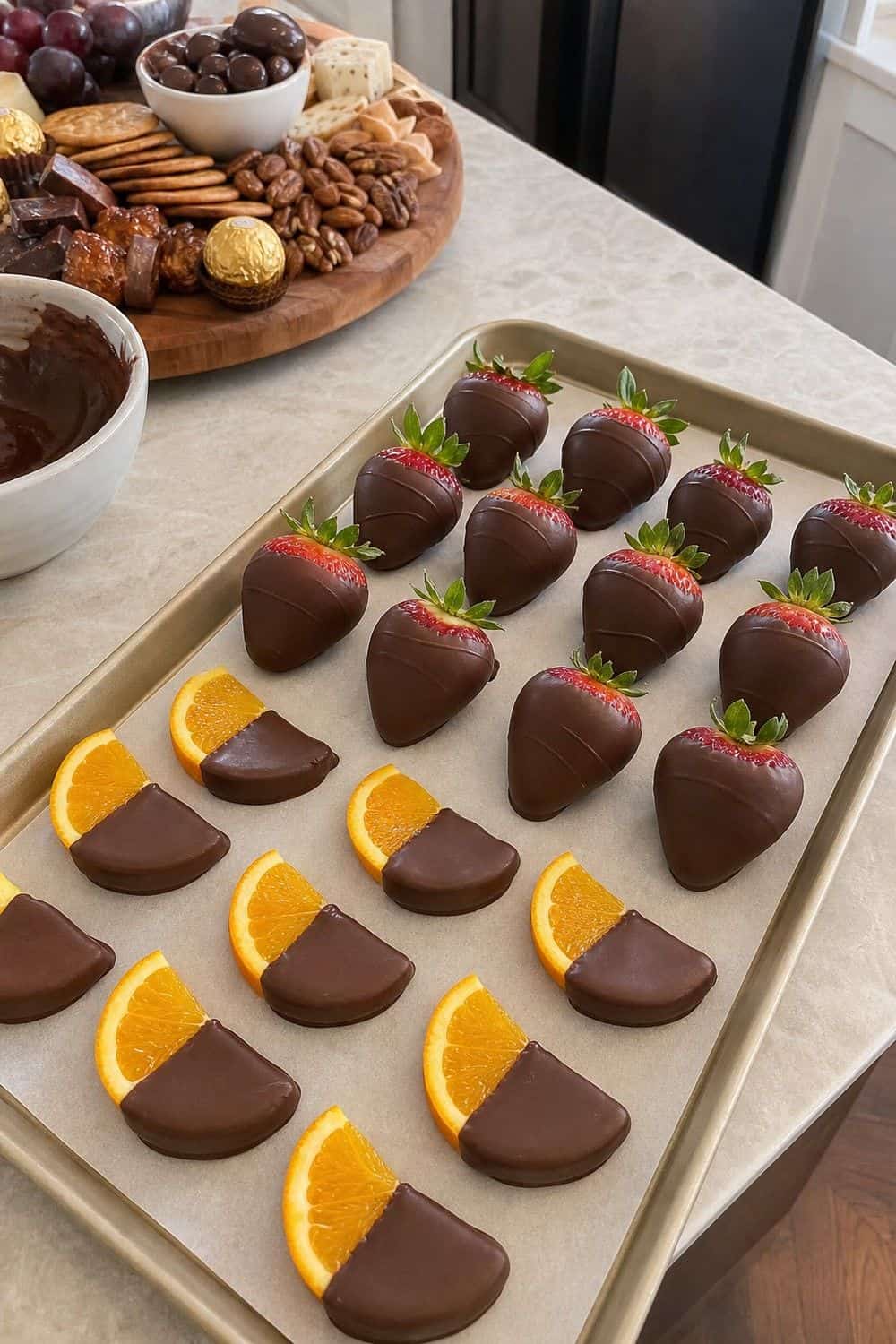 20 New Year's Eve Dessert Board Ideas for Easy Hosting New Year's Eve dessert board idea with make chocolate-covered strawberries or citrus