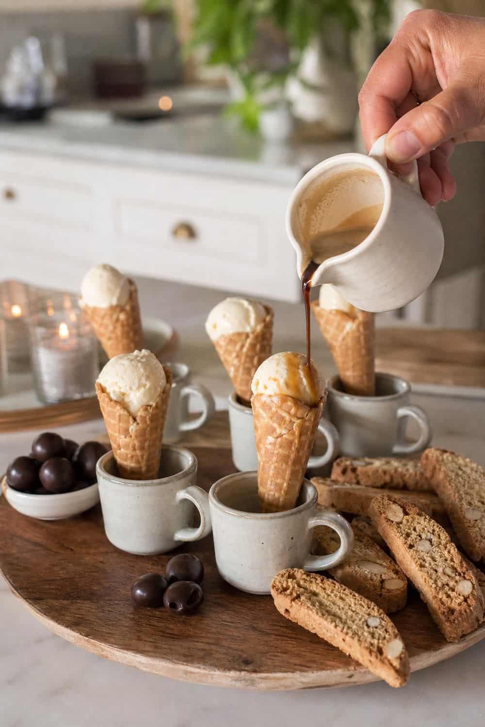 20 New Year's Eve Dessert Board Ideas for Easy Hosting New Year's Eve dessert board idea with add coffee cone affogato bites
