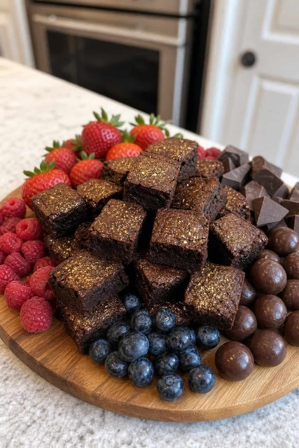 20 New Year's Eve Dessert Board Ideas for Easy Hosting New Year's Eve dessert board idea with add brownie bites with a sparkly garnish
