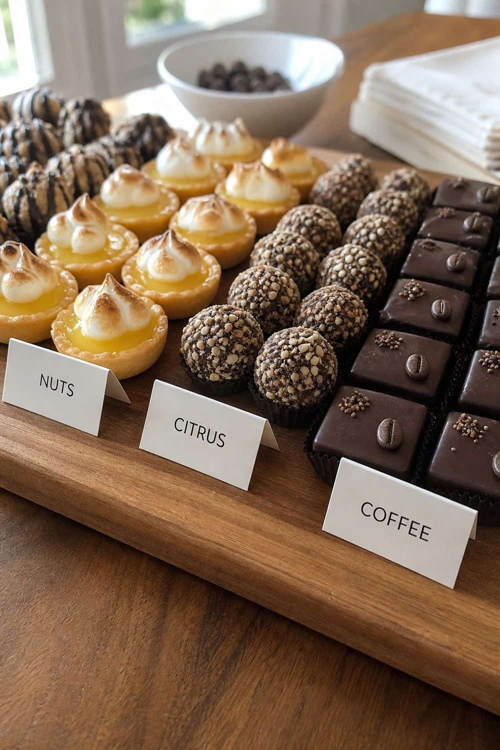 20 New Year's Eve Dessert Board Ideas for Easy Hosting New Year's Eve dessert board idea with add dessert labels for allergens and flavors