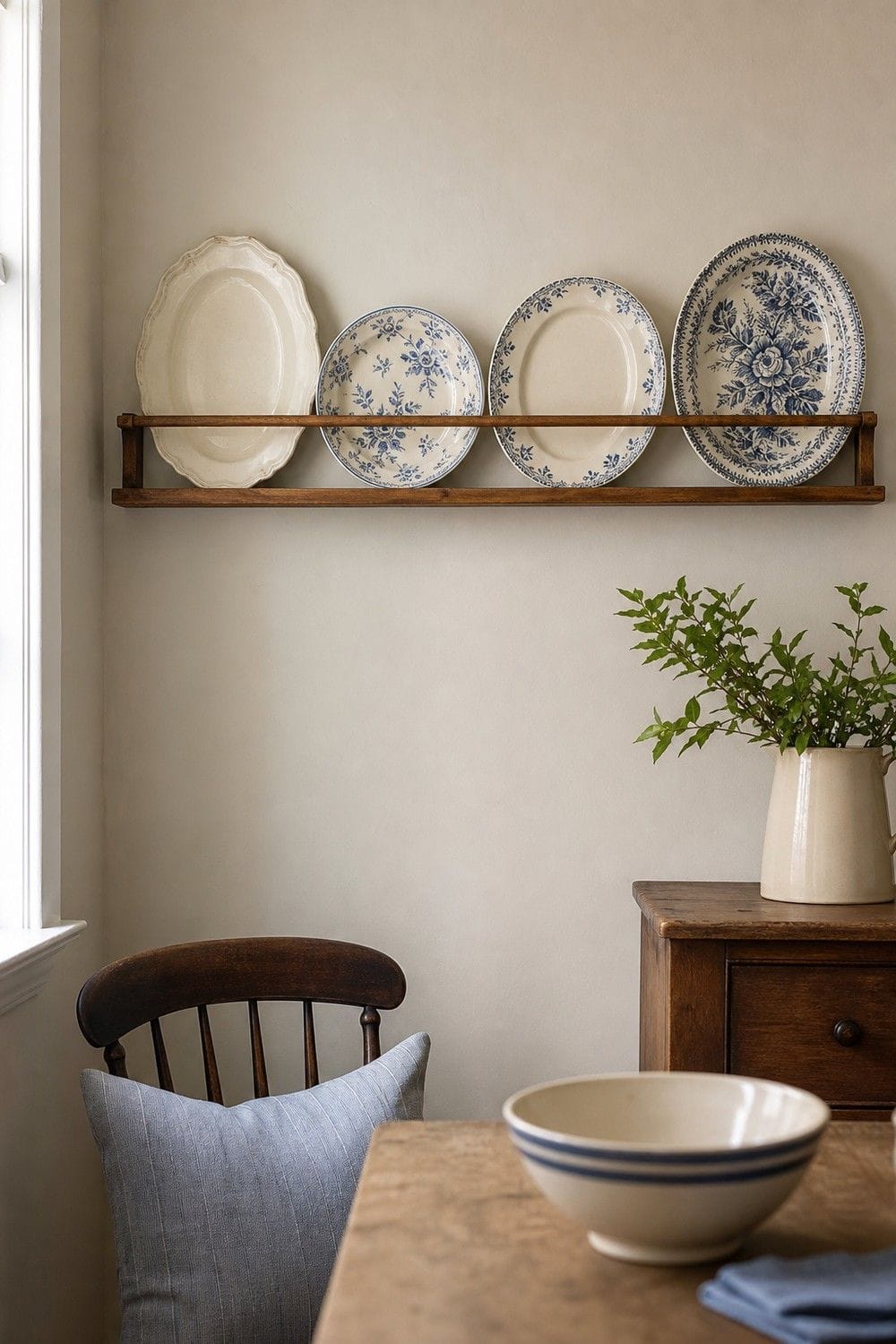 25 Old-World Kitchen Ideas for Rich, Timeless Character 22. Plate Rail for Collected Dishes