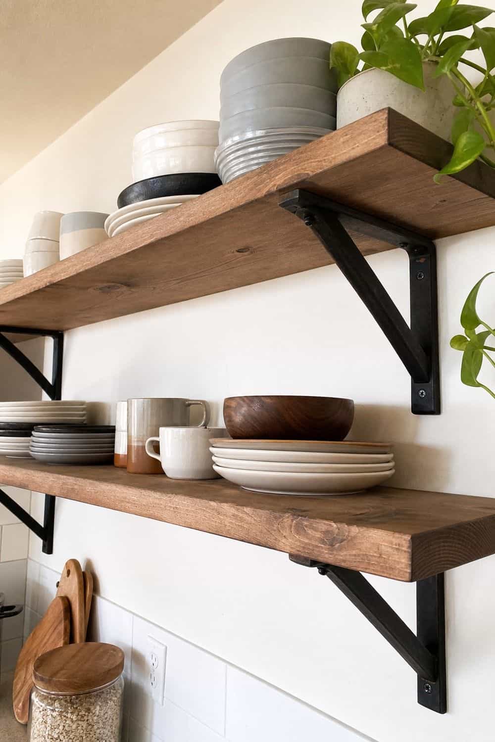 25 Open Shelving Kitchen Ideas for Display and Daily Use Heavy-Duty Brackets for Real Dish Weight open shelving kitchen idea