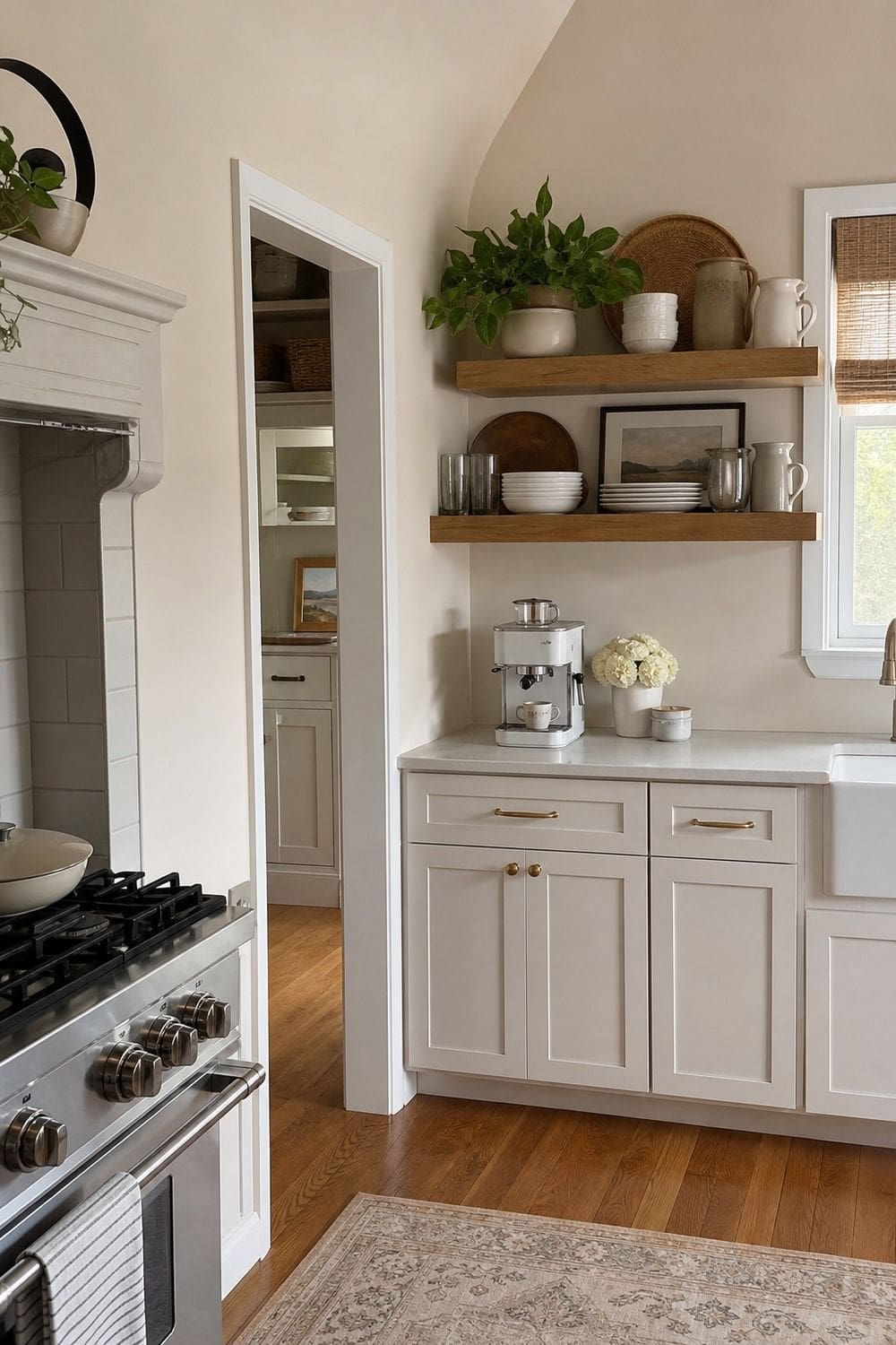 25 Open Shelving Kitchen Ideas for Display and Daily Use Shelves Away From the Greasiest Range Wall open shelving kitchen idea
