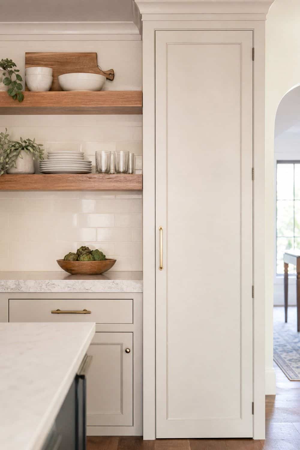 25 Open Shelving Kitchen Ideas for Display and Daily Use Small Appliances Behind Closed Doors open shelving kitchen idea