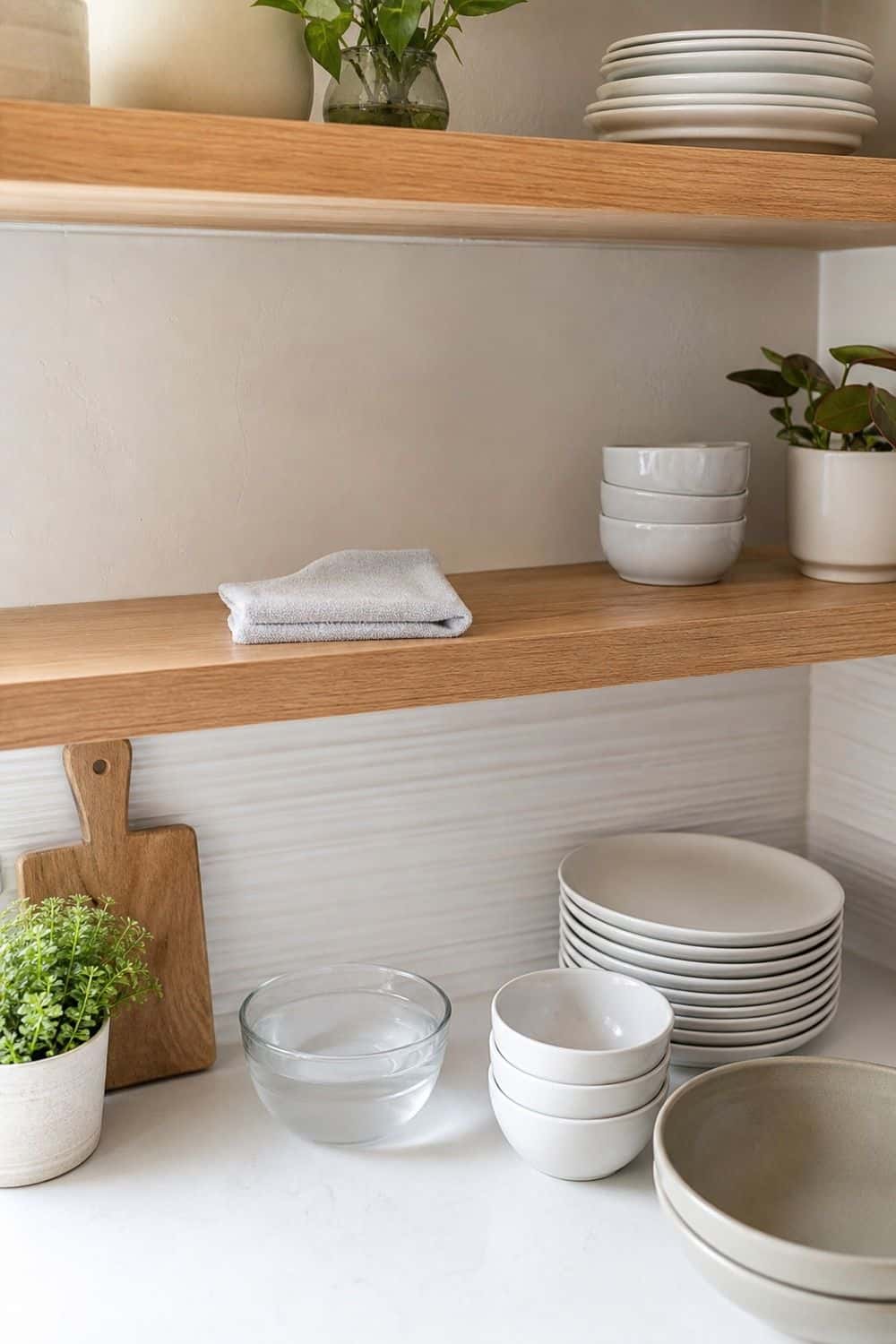 25 Open Shelving Kitchen Ideas for Display and Daily Use Clean Shelves With a Damp Cloth Weekly open shelving kitchen idea