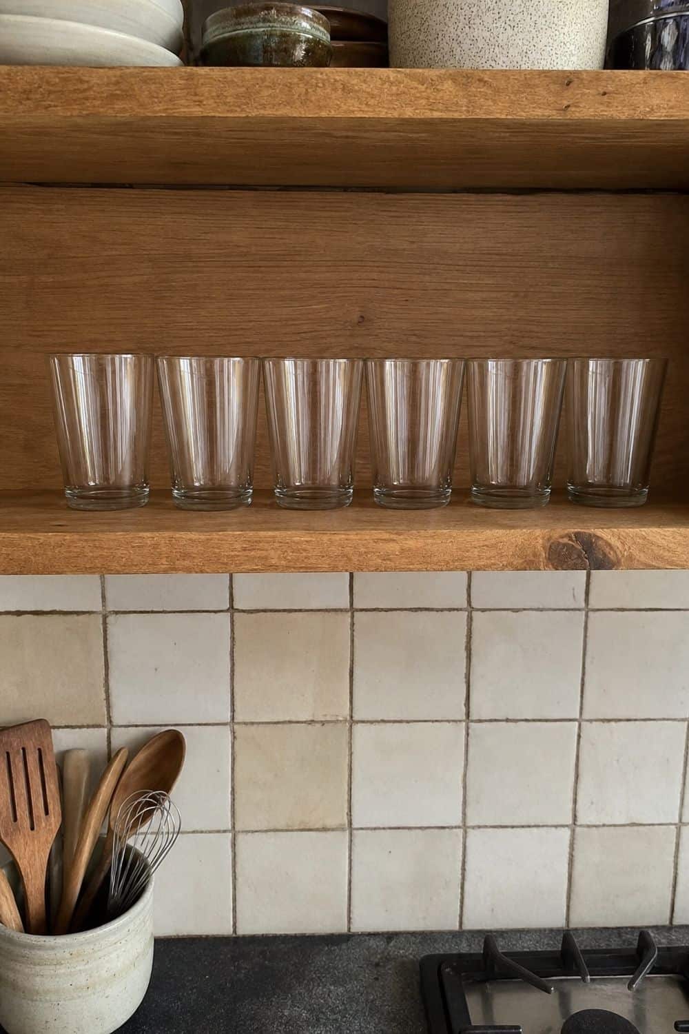 25 Open Shelving Kitchen Organization Ideas 17. Matching Glasses With Daily Use