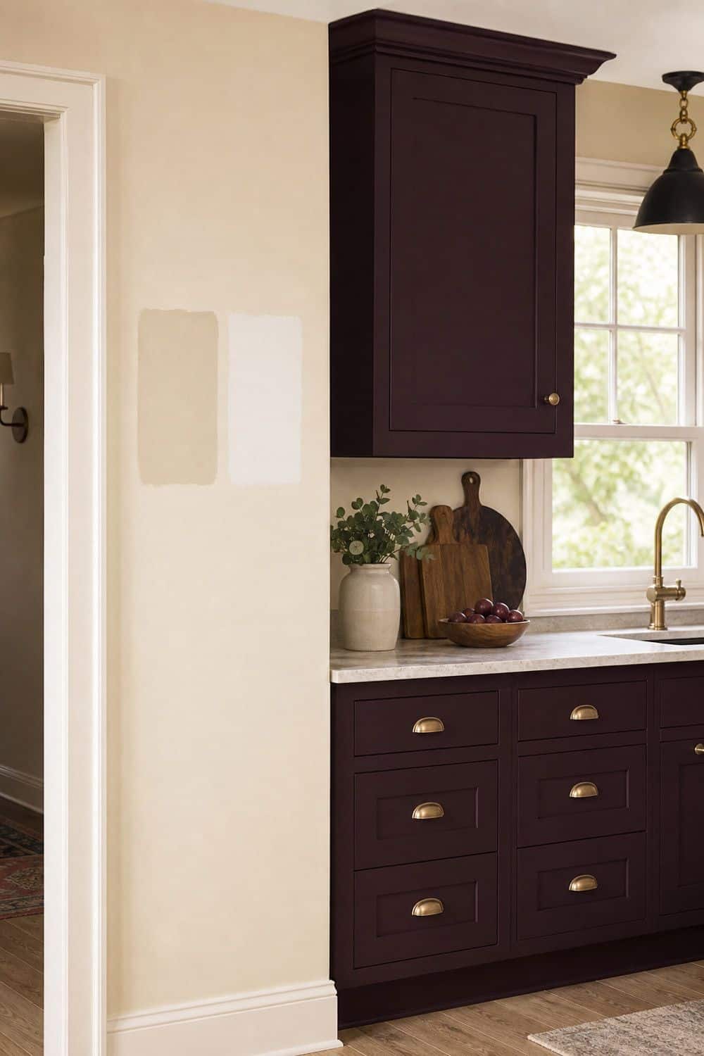 25 Plum Noir Kitchen Ideas for Dark, Dramatic Style 7. Use Cream Walls Instead of Stark White