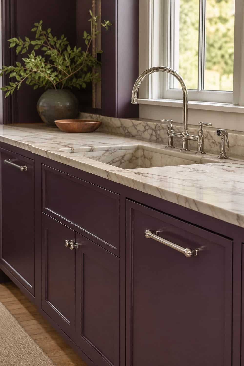 25 Plum Noir Kitchen Ideas for Dark, Dramatic Style 12. Try Polished Nickel for a Cooler Edge