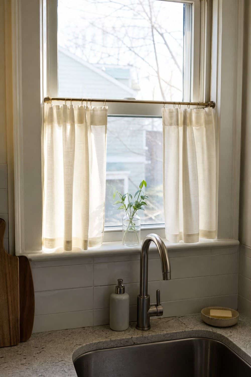 6. Tension Rod Cafe Curtains for Sink Windows