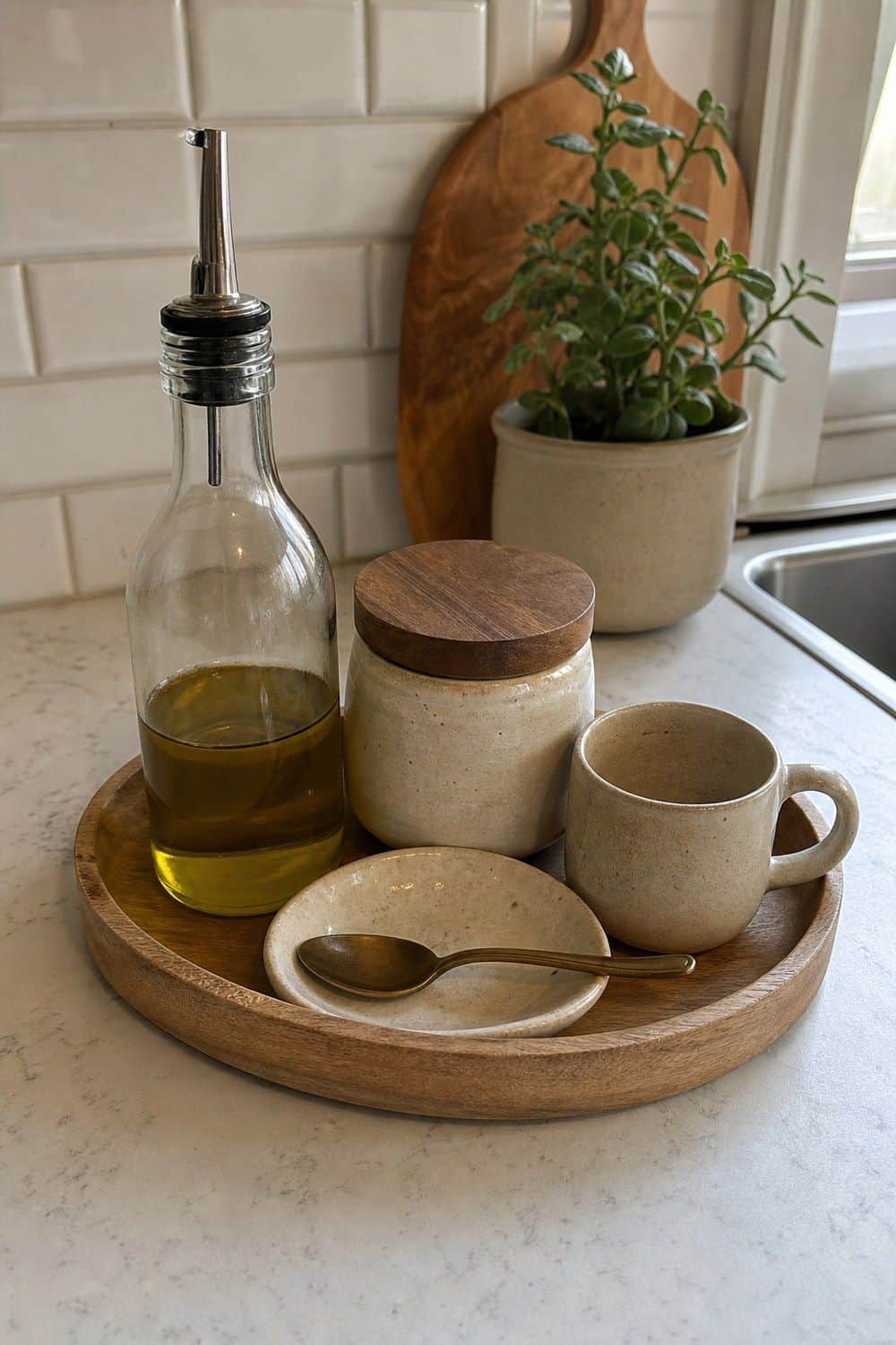 15 Best Small Apartment Kitchen Decor Finds Compact Countertop Tray for Coffee or Oils in a small apartment kitchen