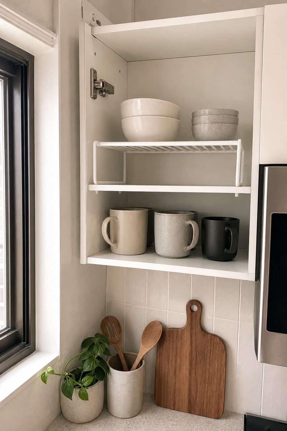 25 Small Kitchen Organization Ideas That Save Space small kitchen organization section 04 add shelf risers inside cabinets