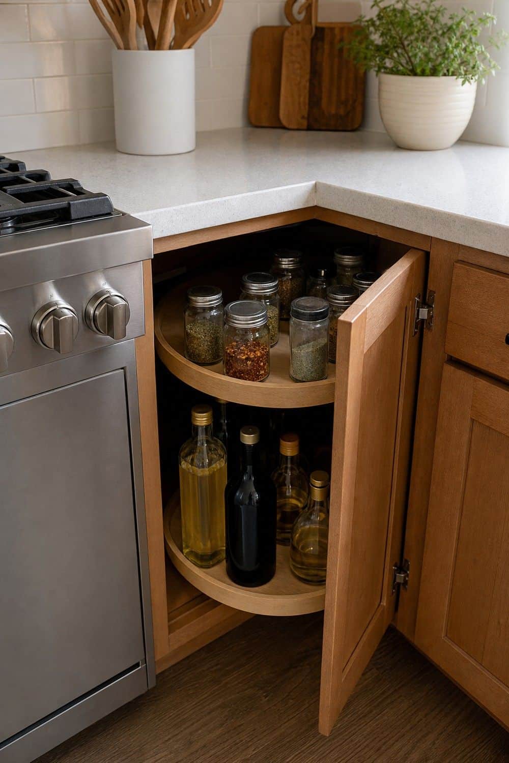 25 Small Kitchen Organization Ideas That Save Space small kitchen organization section 06 use a lazy susan for awkward corners