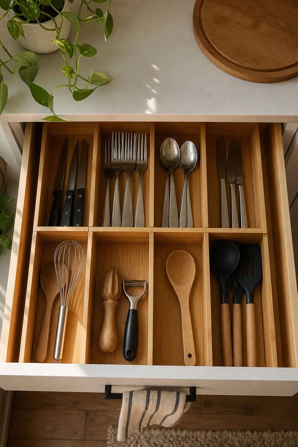25 Small Kitchen Organization Ideas That Save Space small kitchen organization section 08 use adjustable drawer dividers