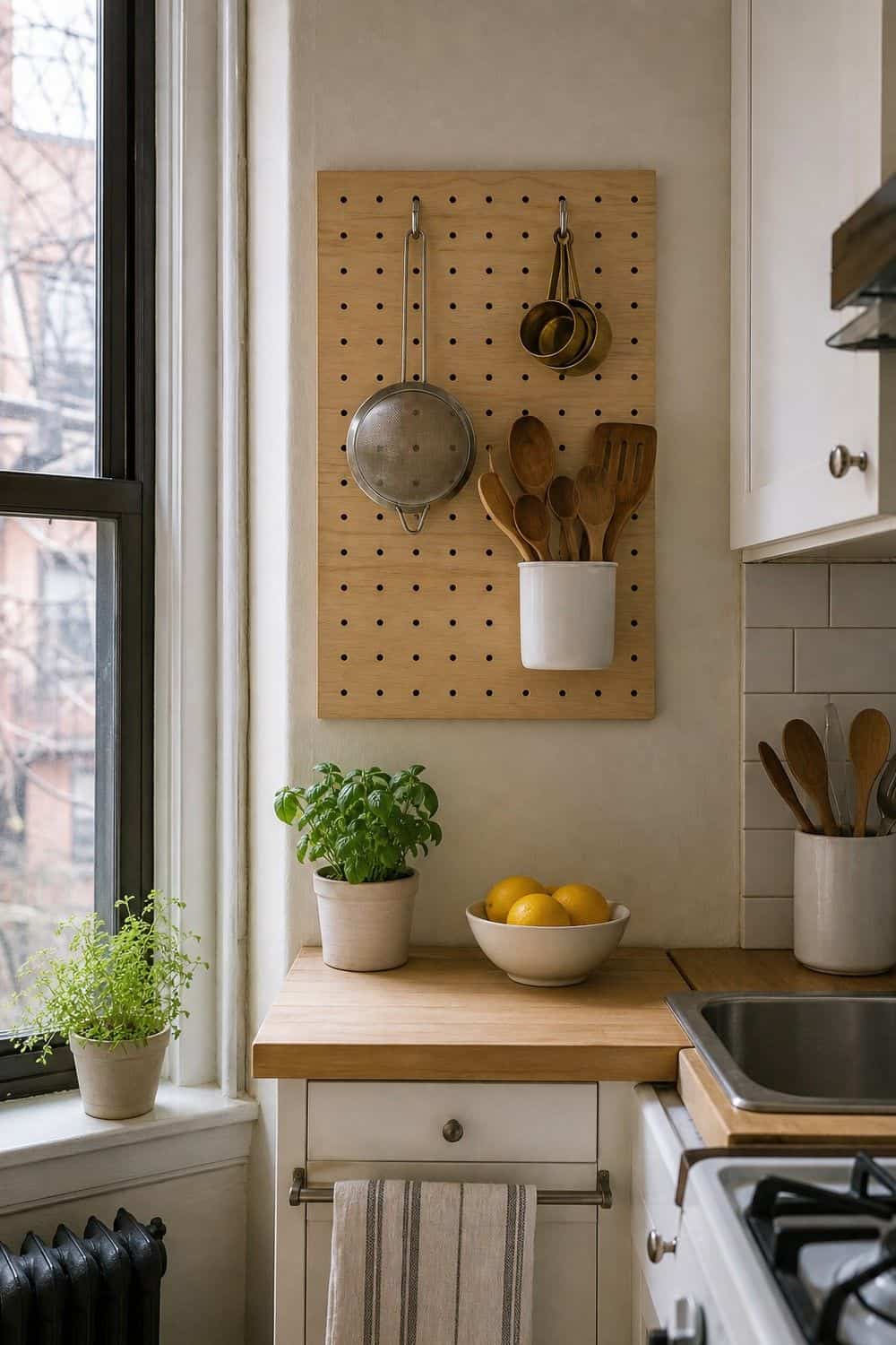25 Small Kitchen Organization Ideas That Save Space small kitchen organization section 11 add a pegboard for flexible wall storage