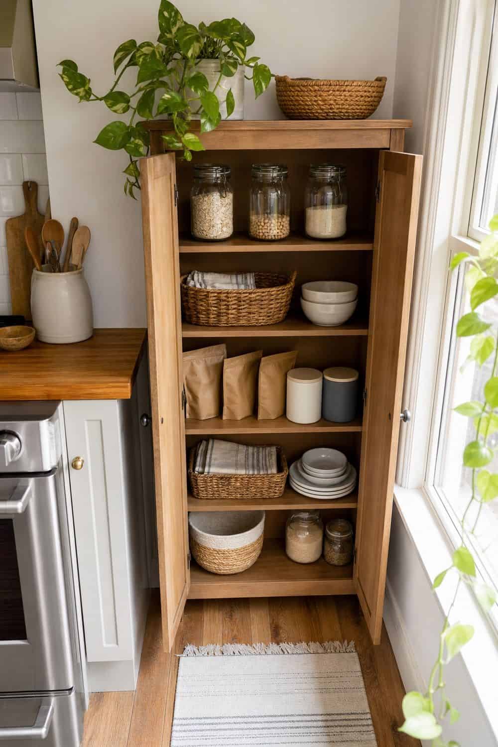 25 Small Kitchen Organization Ideas That Save Space small kitchen organization section 15 use freestanding furniture as a mini pantry