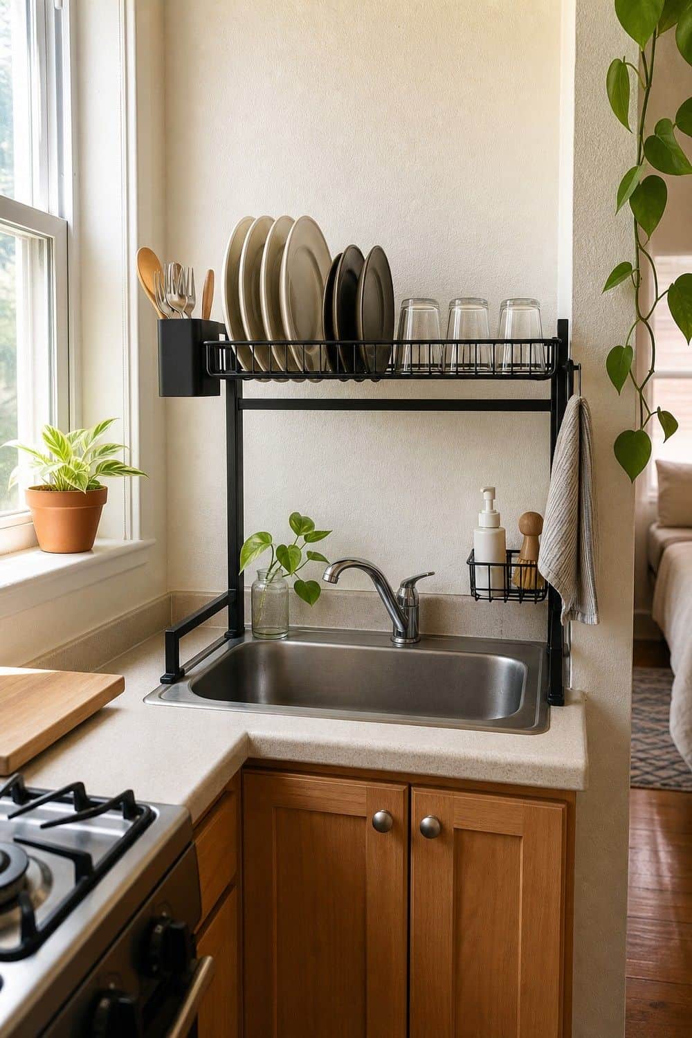 25 Small Kitchen Organization Ideas That Save Space small kitchen organization section 19 use an over sink drying rack