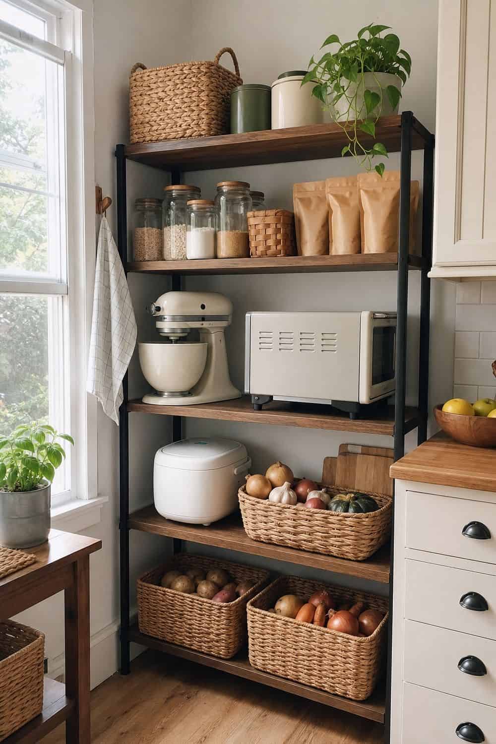 25 Small Kitchen Organization Ideas That Save Space small kitchen organization section 21 use a standing shelf for appliances or pantry overflow