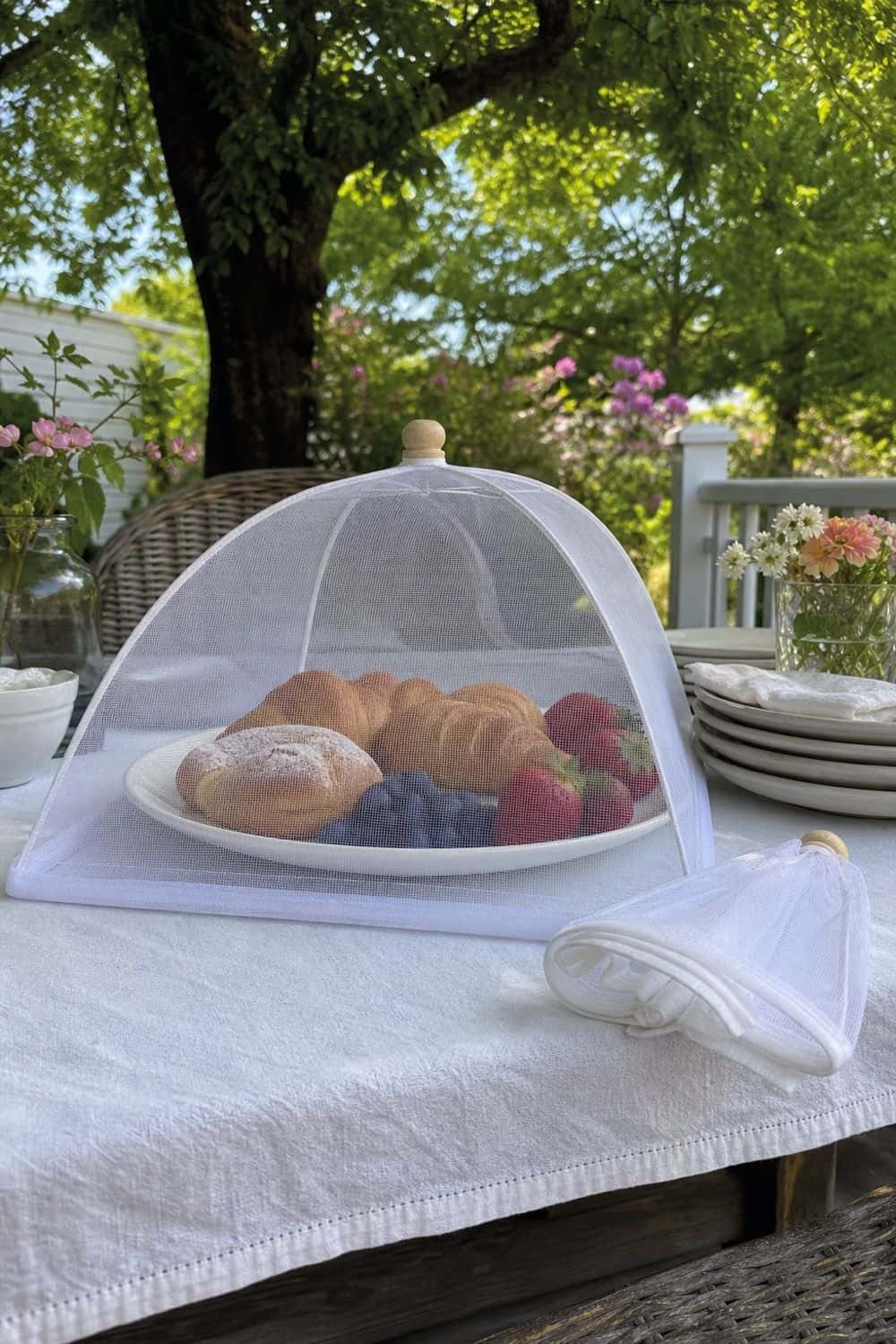 25 Spring Garden Brunch Hosting Ideas for an Outdoor Table Mesh Covers Between Refills for a spring garden brunch outdoor table