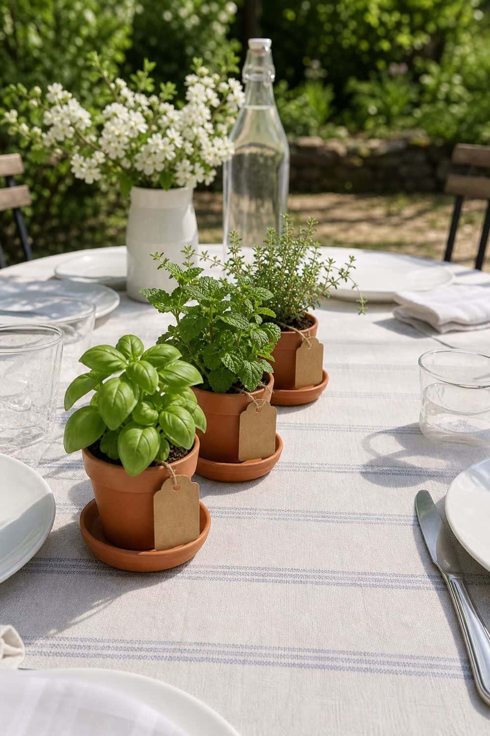 25 Spring Garden Brunch Hosting Ideas for an Outdoor Table Herb Pots as Place Markers for a spring garden brunch outdoor table
