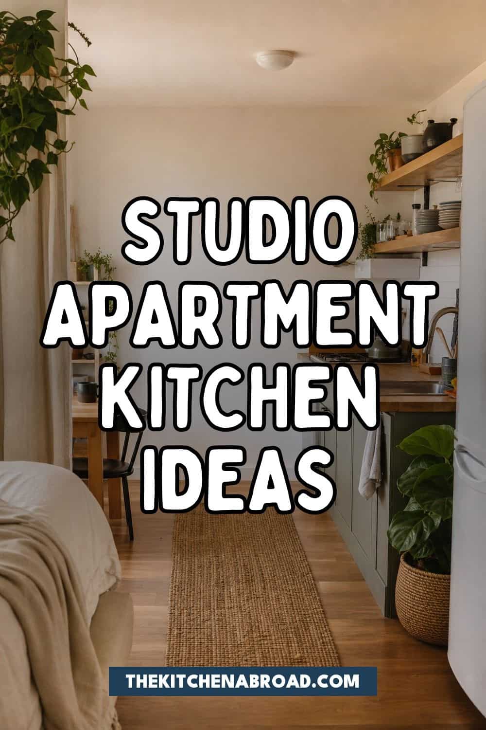 25 Studio Apartment Kitchen Ideas for Calm One-Room Living Studio apartment kitchen wall with calm cabinets and a small dining corner