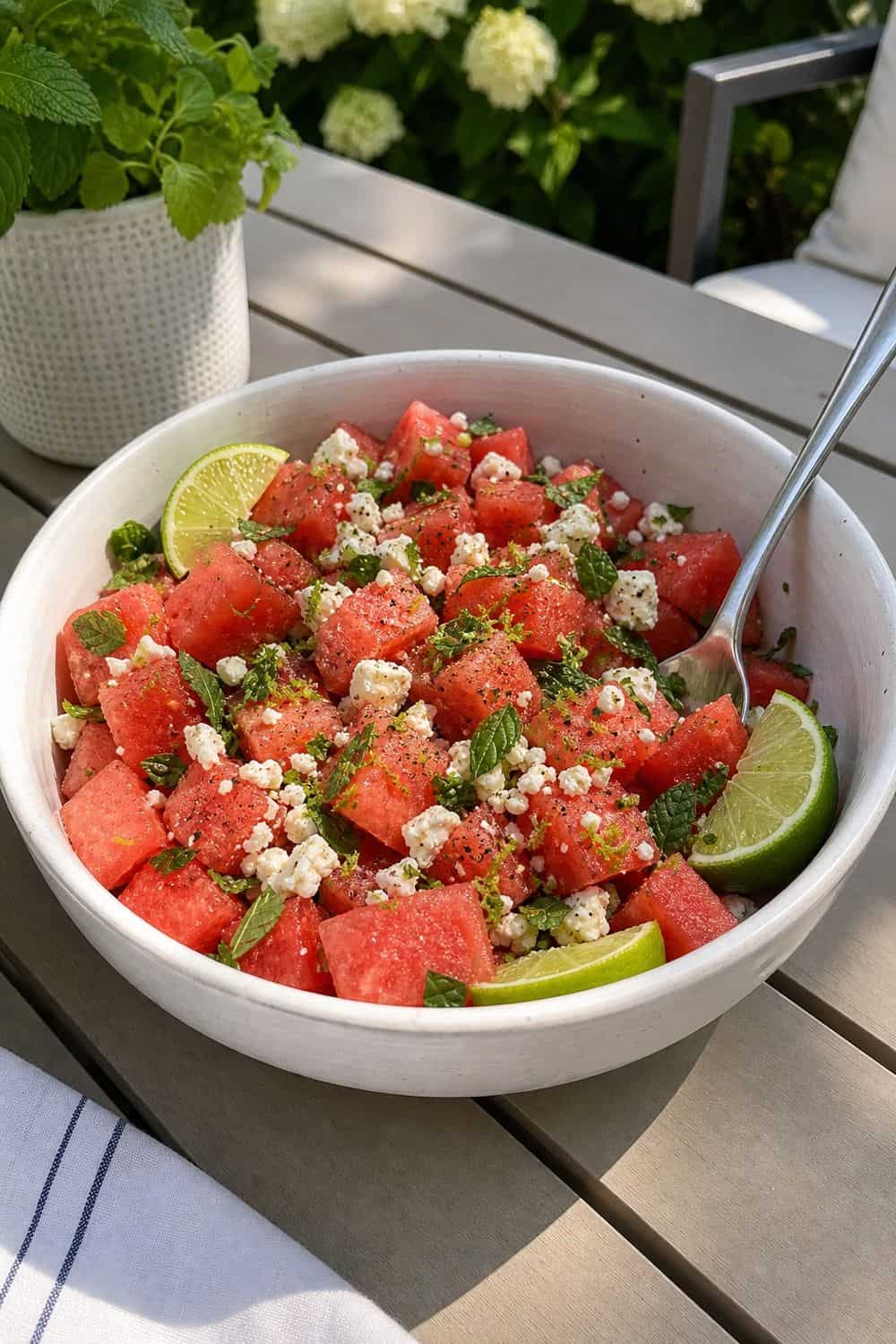 15 Summer Fruit Ideas for Cozy Food Moments Watermelon Feta Mint Salad summer fruit idea