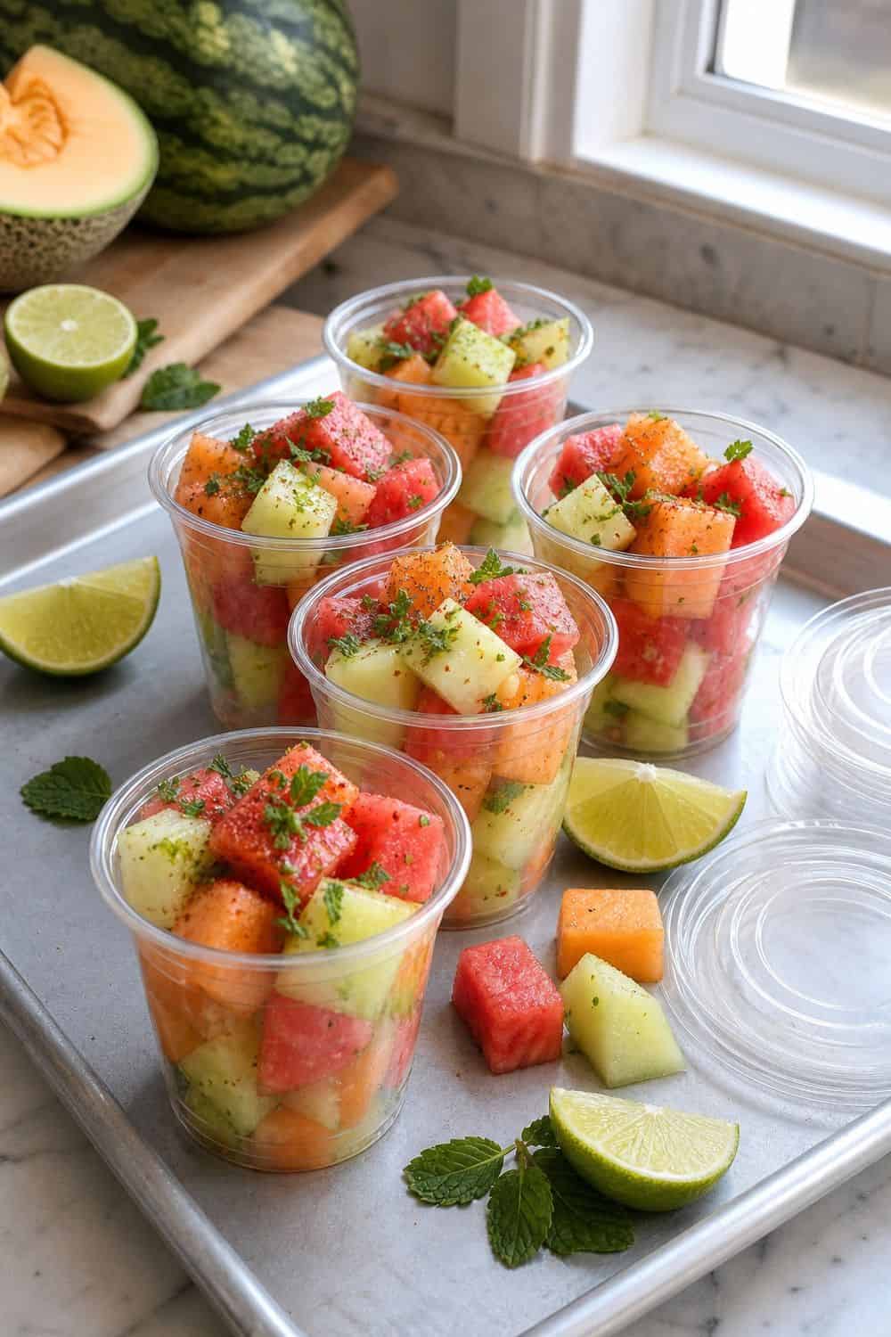 15 Summer Fruit Ideas for Cozy Food Moments Melon Lime Chili Cups summer fruit idea