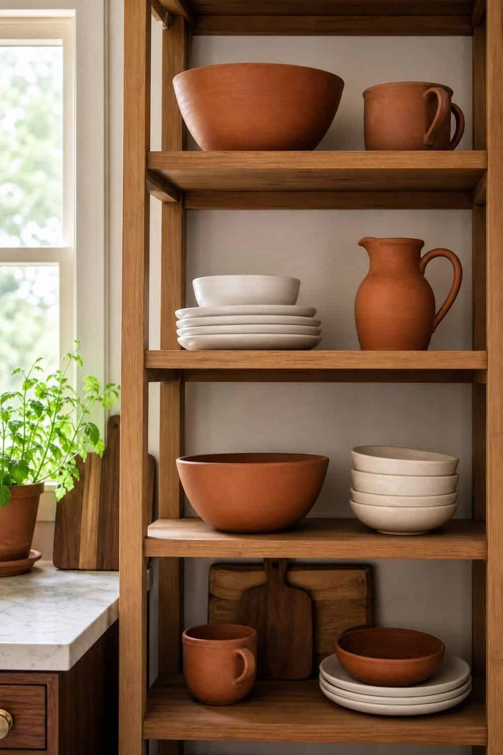 25 Terracotta Kitchen Ideas for Warm Mediterranean Color terracotta kitchen ideas section 15 terracotta open shelf ceramics