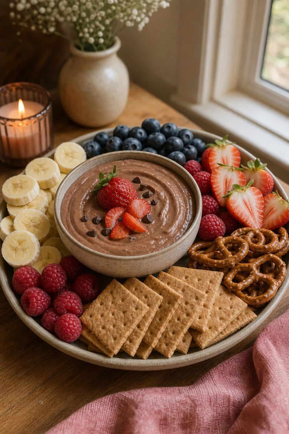 20 Valentine Snack Plate Ideas for Cozy Food Moments Chocolate Yogurt Berry Dip Valentine snack plate