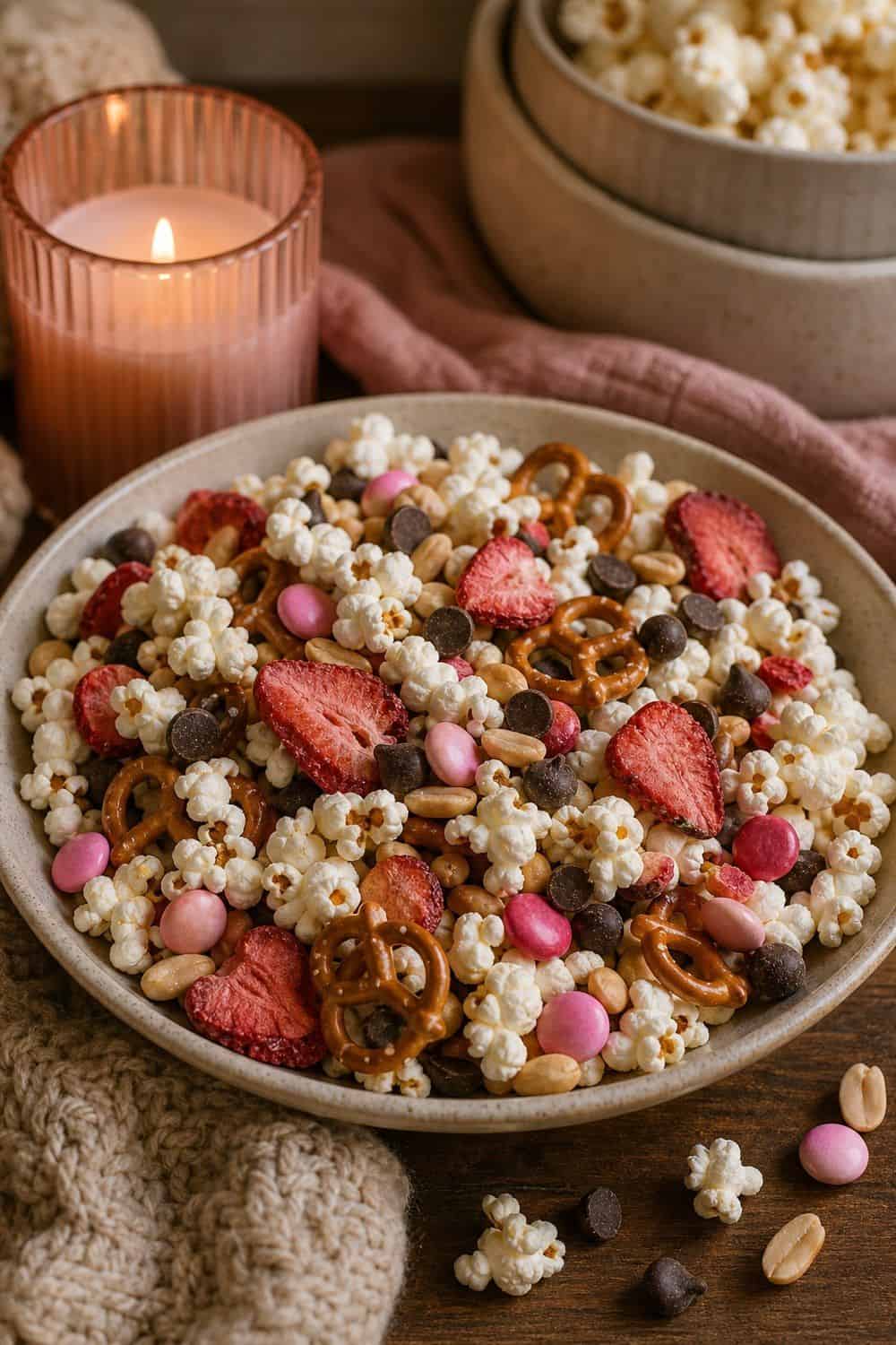20 Valentine Snack Plate Ideas for Cozy Food Moments Valentine’s Popcorn Trail Mix Valentine snack plate