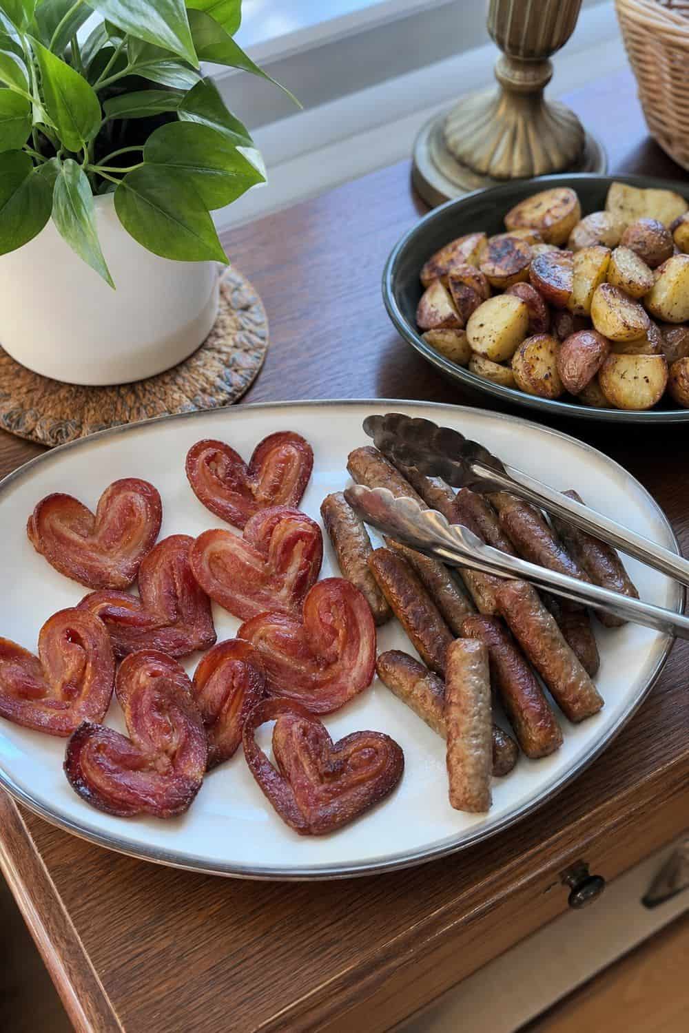 25 Valentine's Day Brunch Hosting Ideas for a Pretty Morning Table 10. Serve Heart Bacon or Crispy Breakfast Sausage for Valentine’s Day brunch