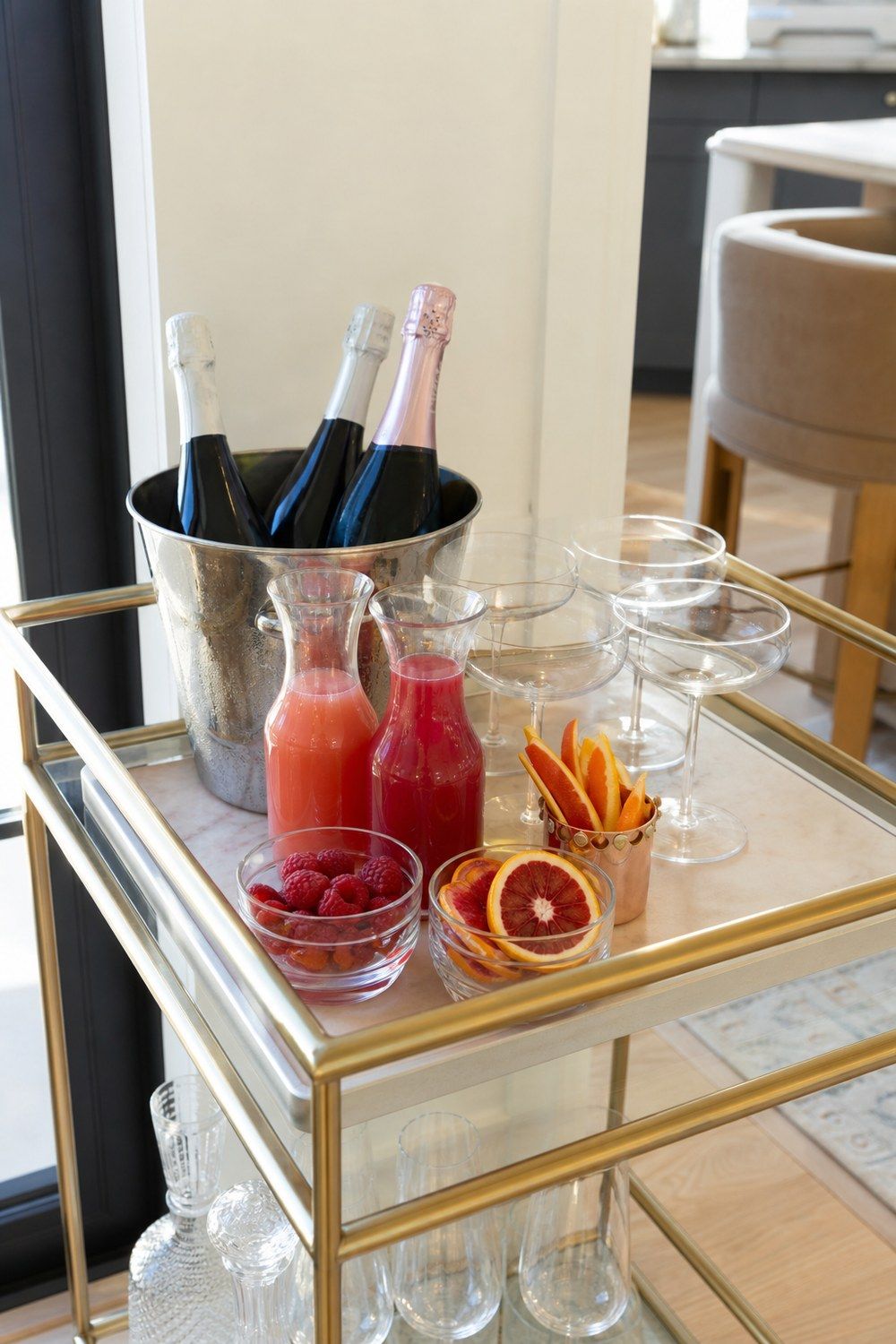 25 Valentine's Day Brunch Hosting Ideas for a Pretty Morning Table 11. Set Up a Pink Mimosa Bar for Valentine’s Day brunch