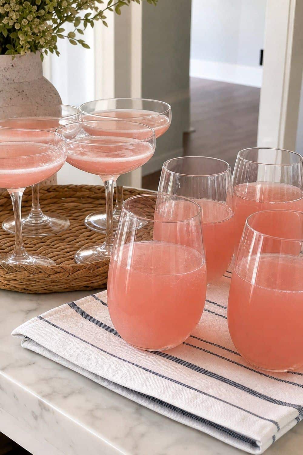 25 Valentine's Day Brunch Hosting Ideas for a Pretty Morning Table 14. Use Coupe Glasses or Stemless Flutes for Valentine’s Day brunch